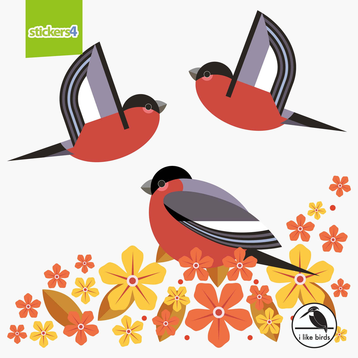 I Like Birds - Birds &amp; Blooms - Bullfinch Window Stickers