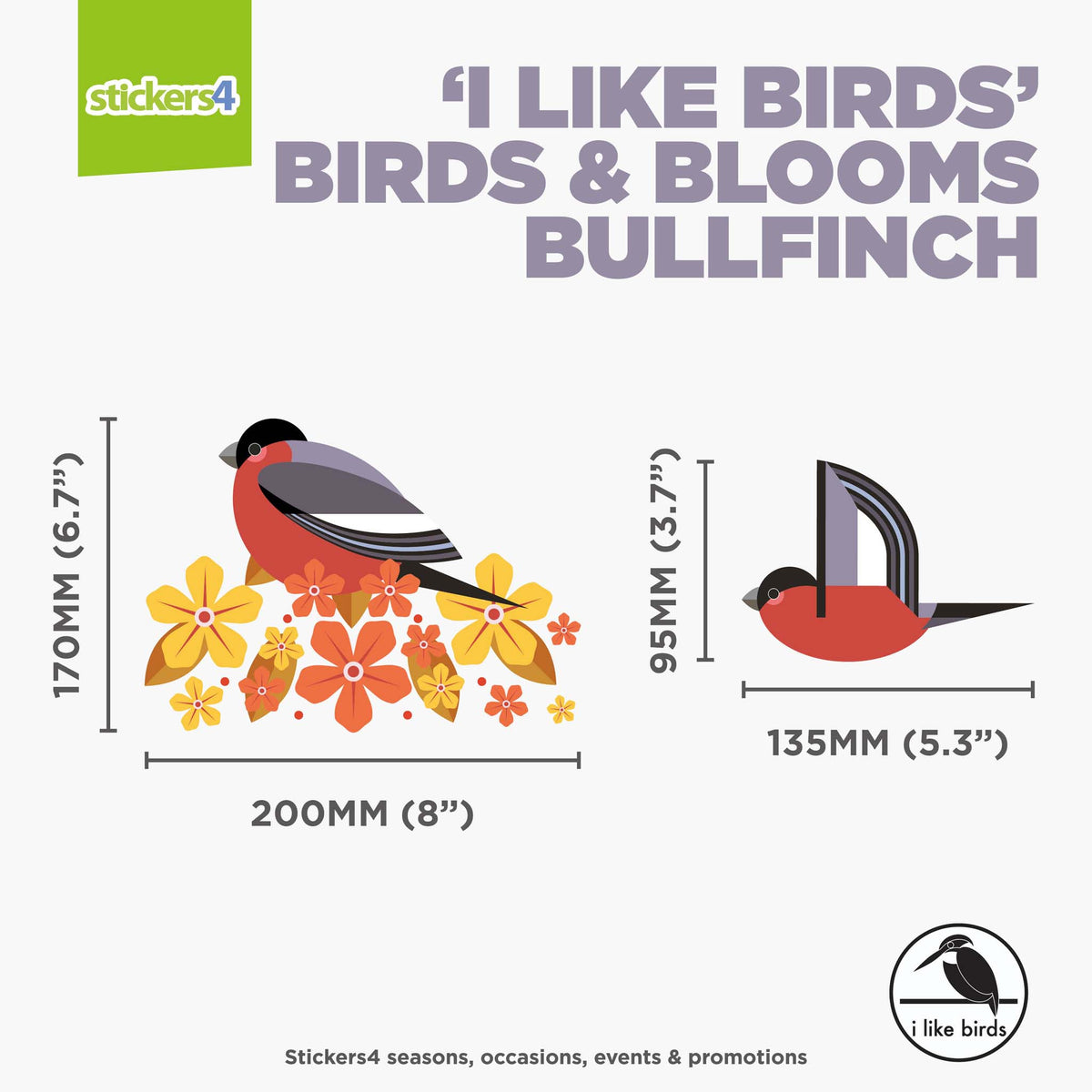 I Like Birds - Birds &amp; Blooms - Bullfinch Window Stickers