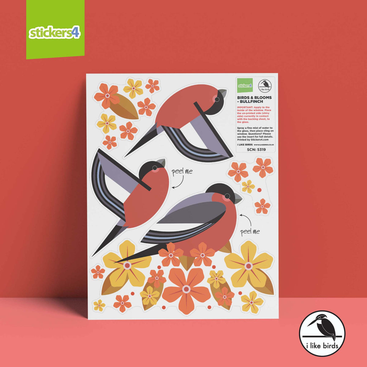 I Like Birds - Birds &amp; Blooms - Bullfinch Window Stickers