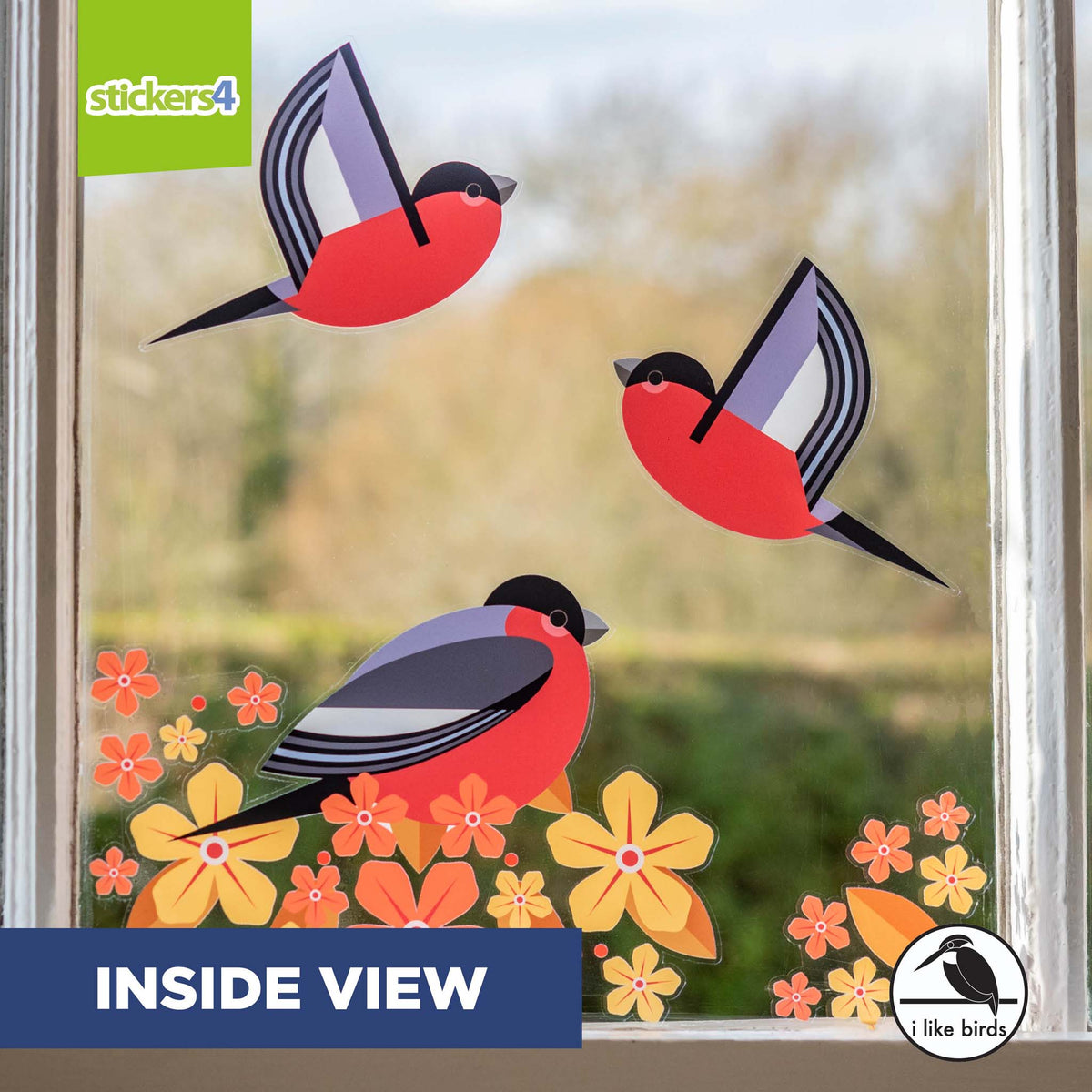 I Like Birds - Birds &amp; Blooms - Bullfinch Window Stickers