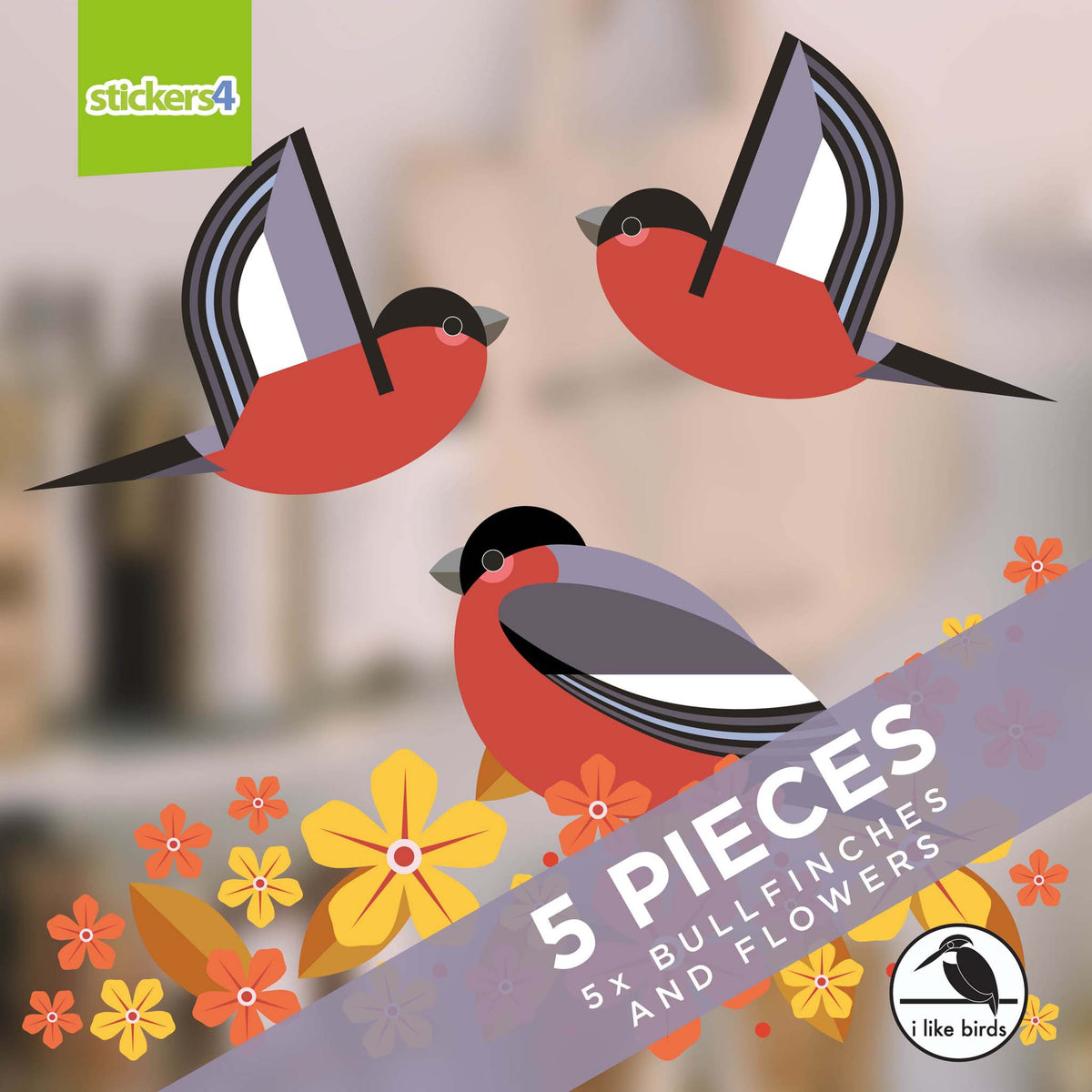 I Like Birds - Birds &amp; Blooms - Bullfinch Window Stickers