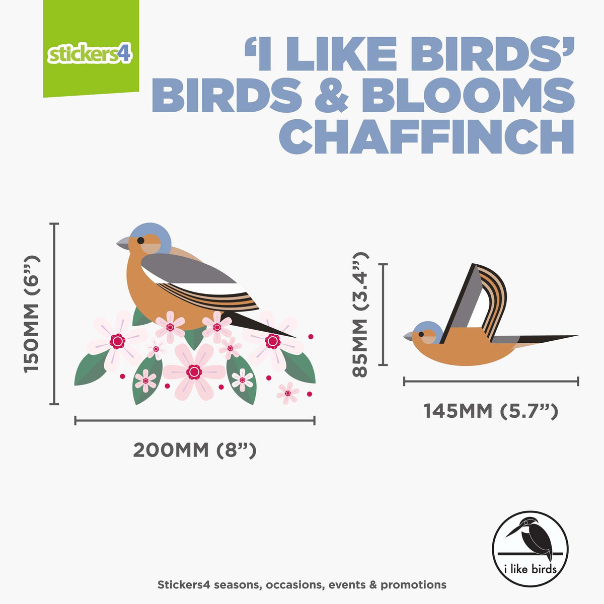 I Like Birds - Birds &amp; Blooms - Chaffinch Window Stickers