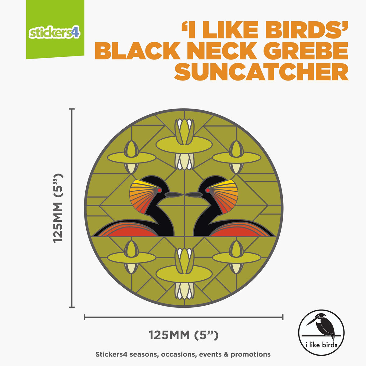 I Like Birds - Black Neck Grebe Suncatcher Window Sticker