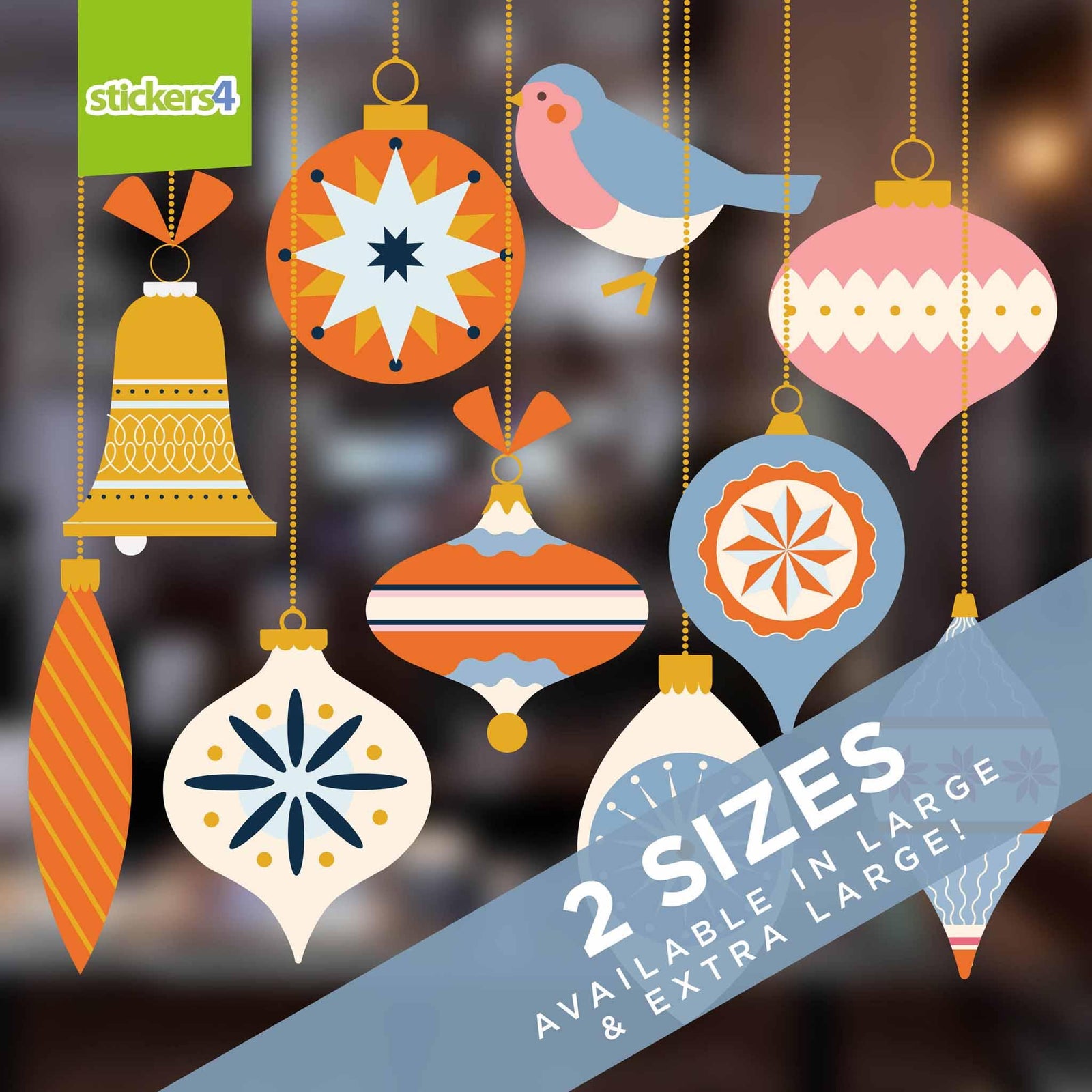 10x Blue Vintage Style Baubles with Strings Christmas Window Display