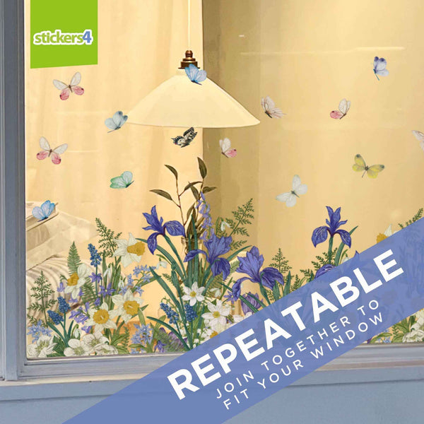 Botanical Spring Flowers Border Window Cling Seasonal Window Display