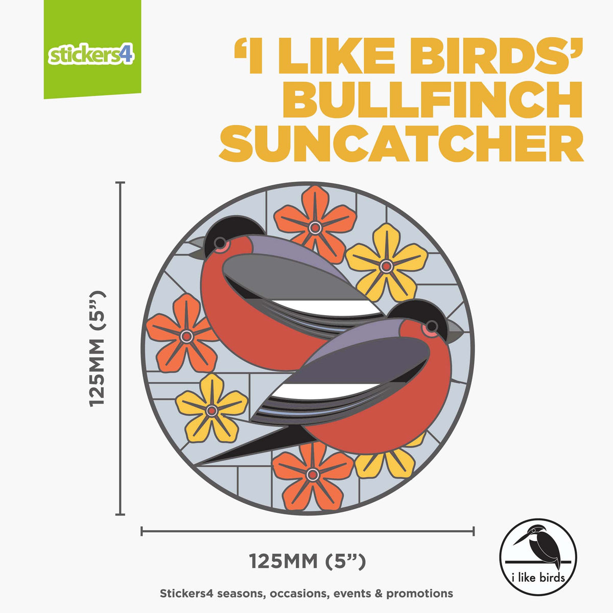 I Like Birds - Bullfinch Suncatcher Window Sticker