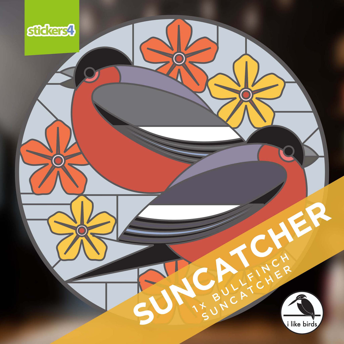 I Like Birds - Bullfinch Suncatcher Window Sticker