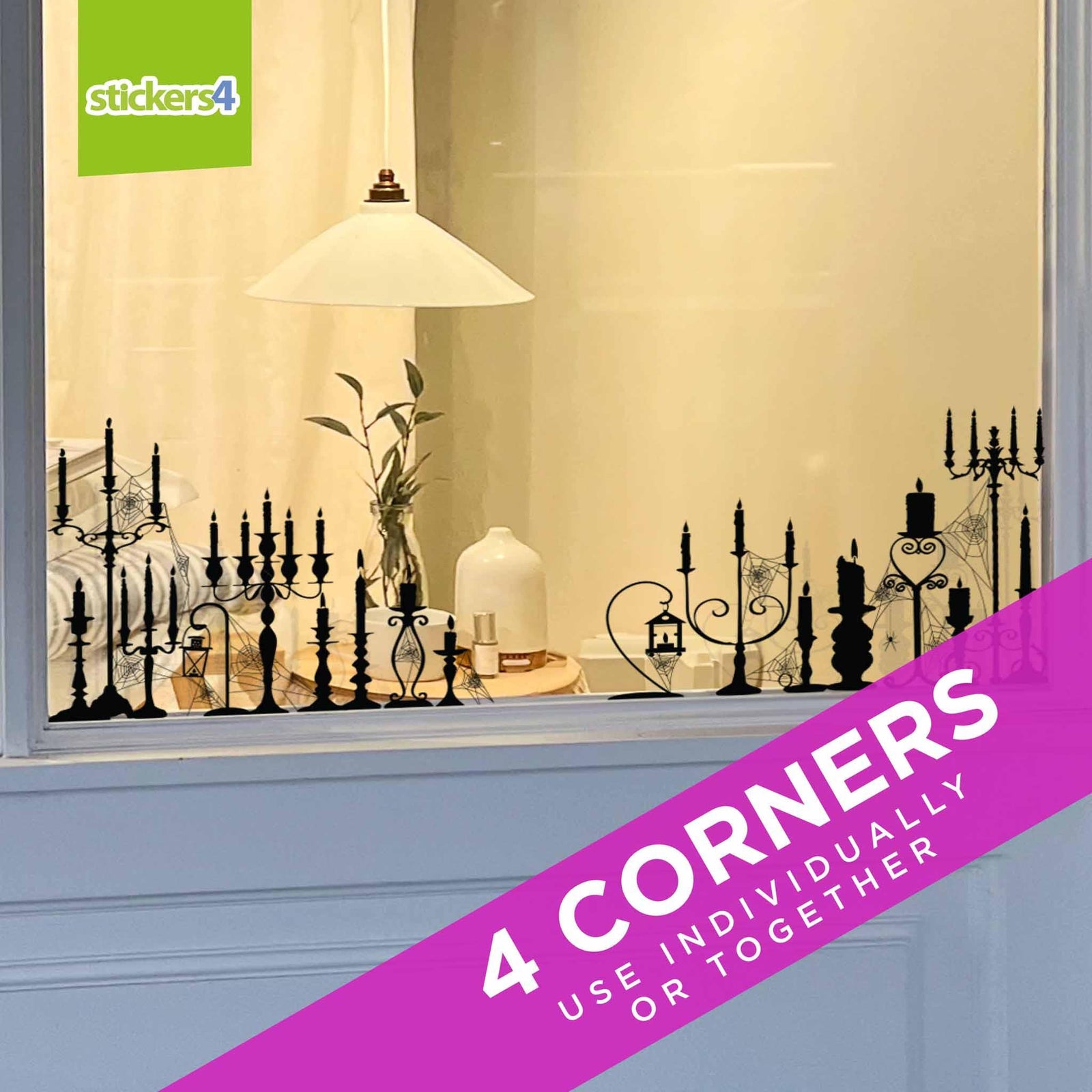 Candelabra and Cobweb Corners Window Stickers Halloween Display