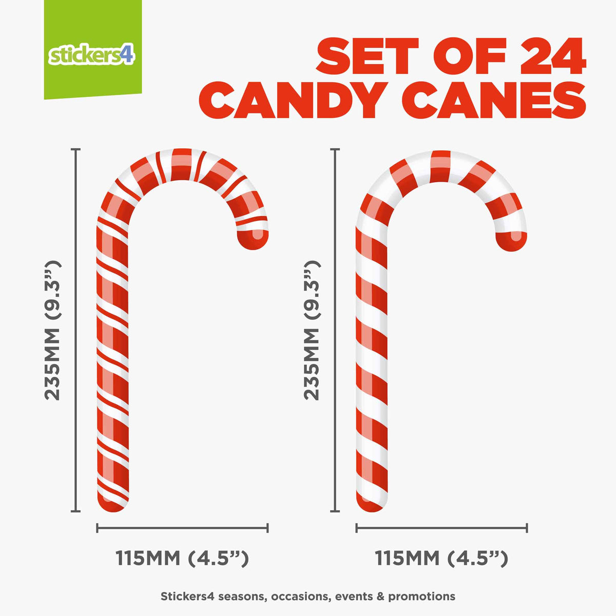 Set of 24 Candy Cane Window Cling Stickers