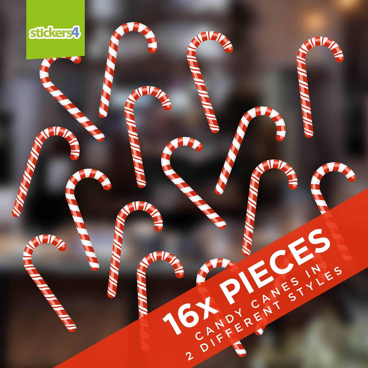 Set of 16 Candy Cane Window Cling Stickers Christmas Window Display