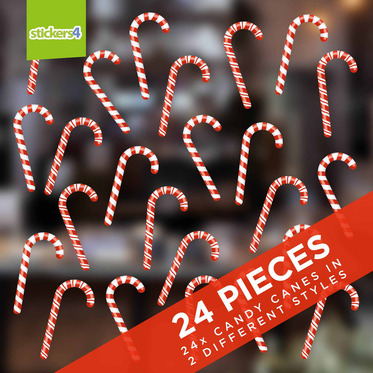 Set of 24 Candy Cane Window Cling Stickers