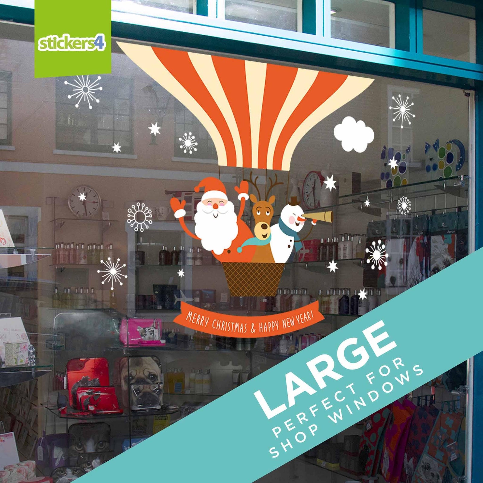 Christmas Hot Air Balloon with Snow 'n' Stars Christmas Window Display