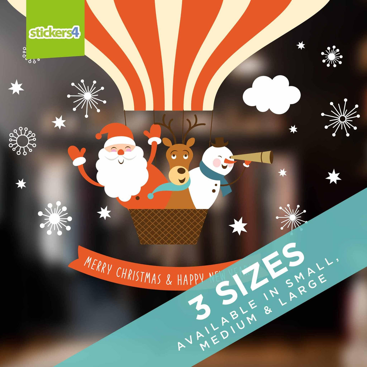 Christmas Hot Air Balloon with Snow &#39;n&#39; Stars Christmas Window Display