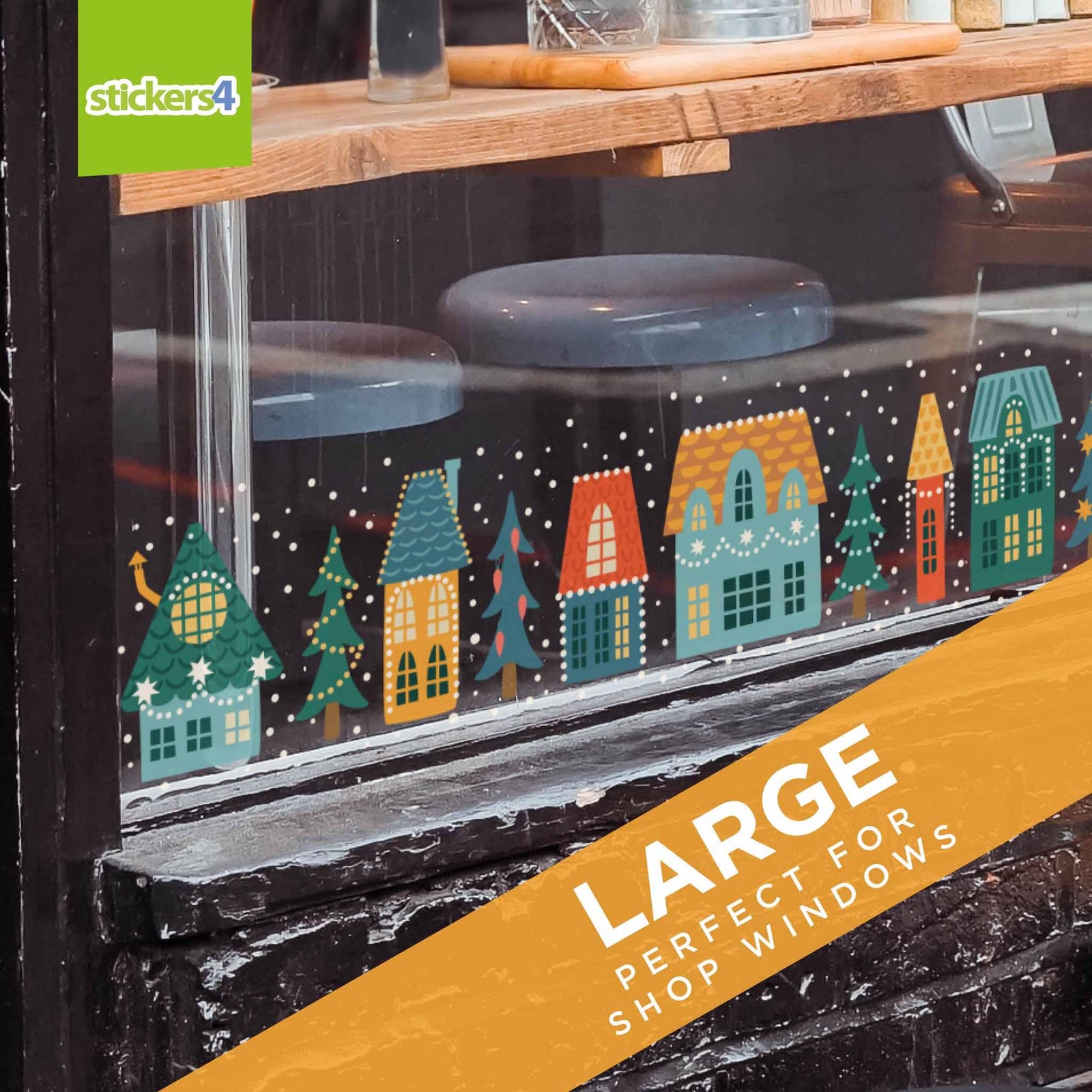 Scandi Christmas Houses Border - Christmas Window Cling Christmas Window Display