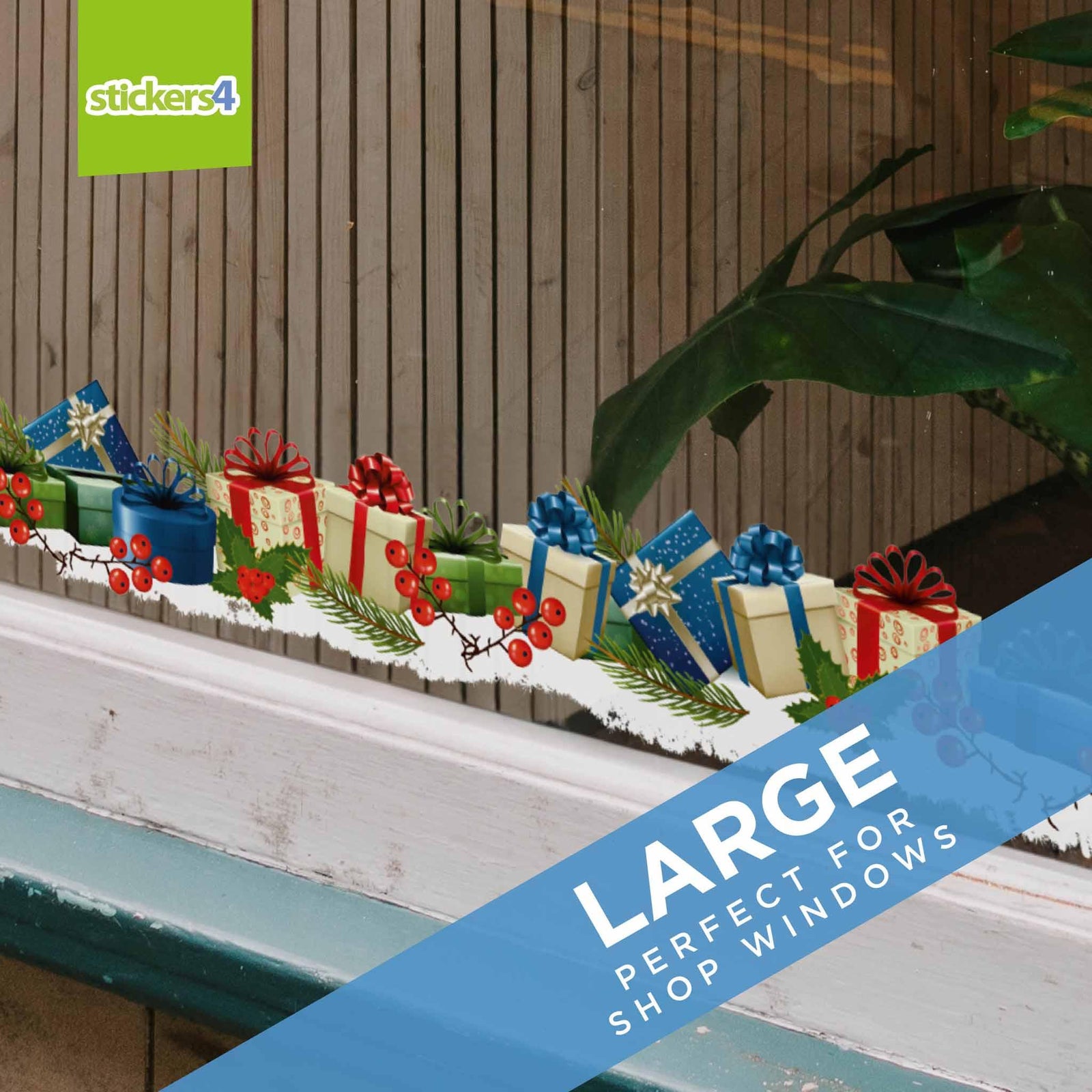 Christmas Presents on a Bed of Fluffy Snow Window Cling Border Christmas Window Display