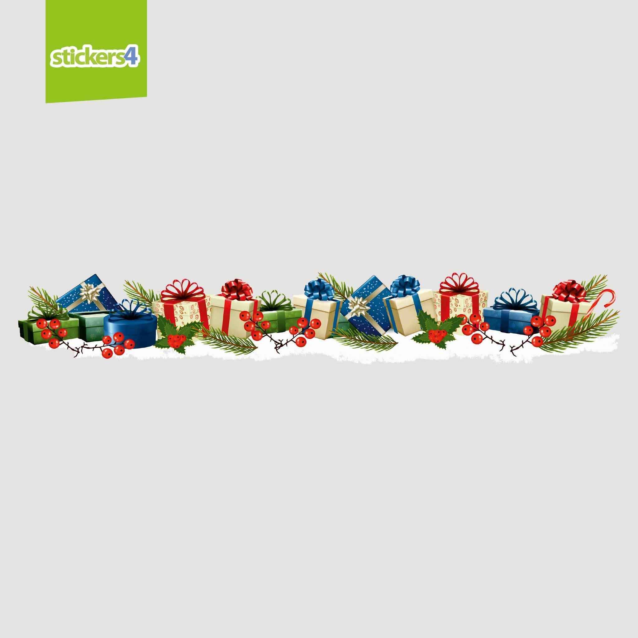 Christmas presents on snow window sticker border | Stickers4