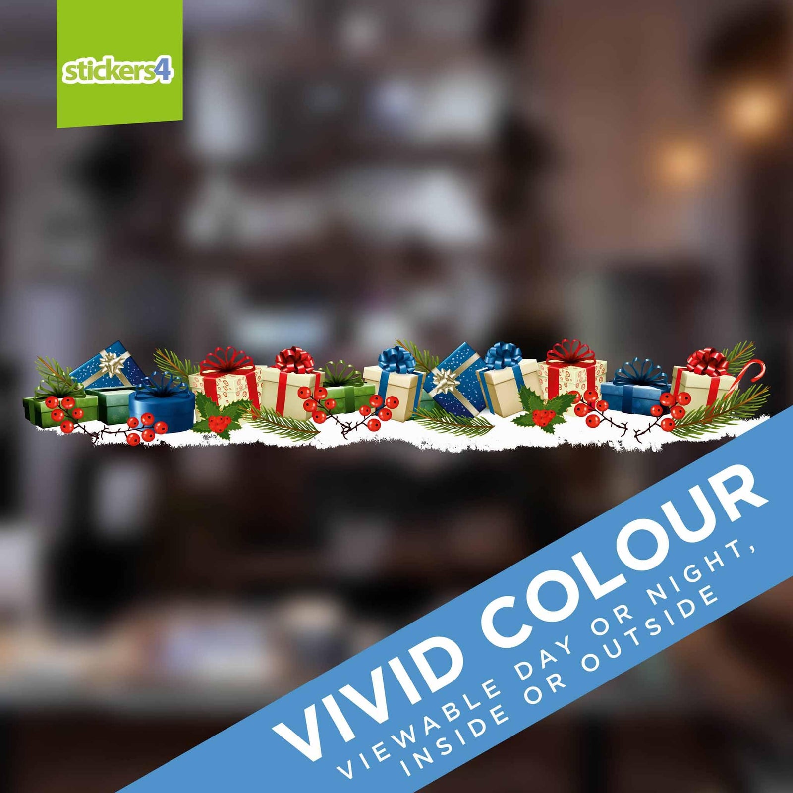 Christmas Presents on a Bed of Fluffy Snow Window Cling Border Christmas Window Display