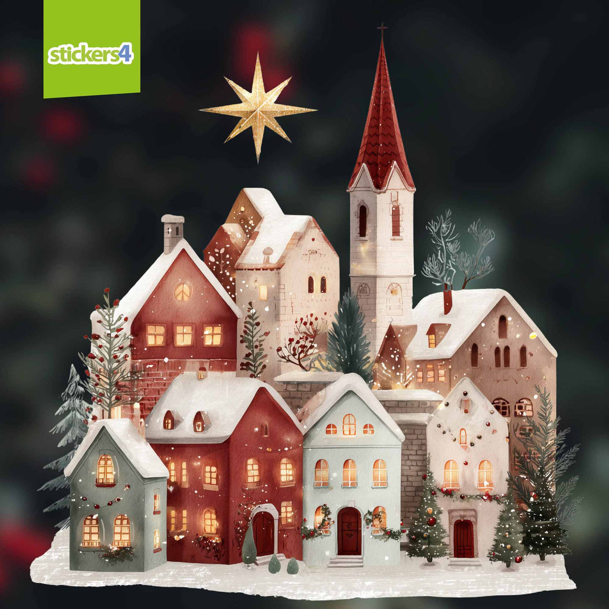 Christmas Town with Star Window Sticker