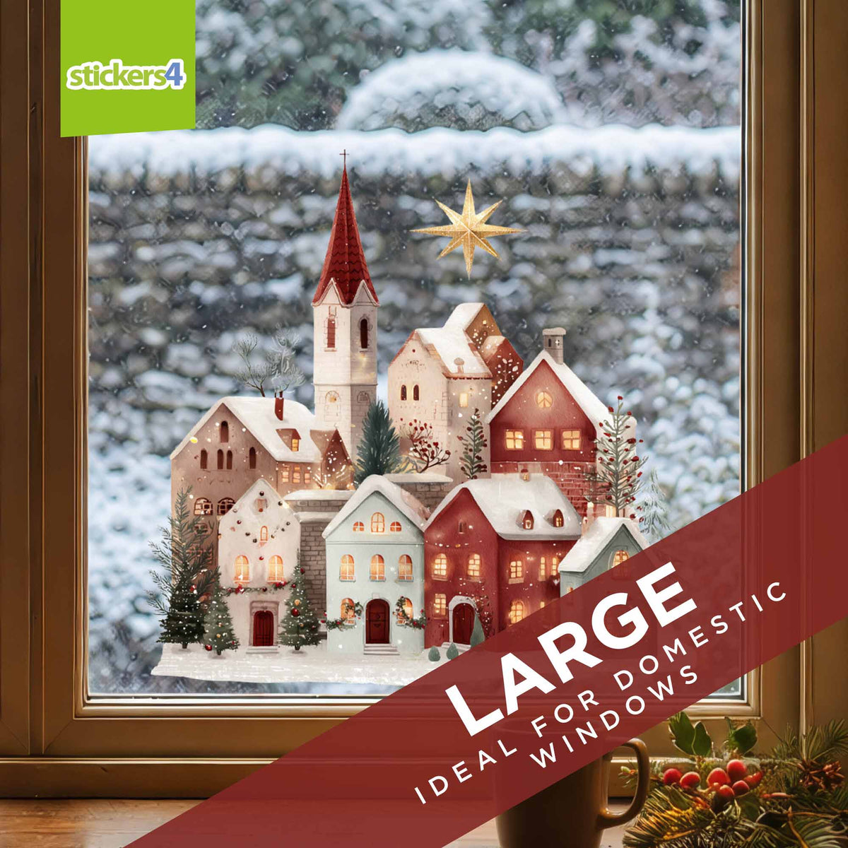Christmas Town with Star Window Sticker