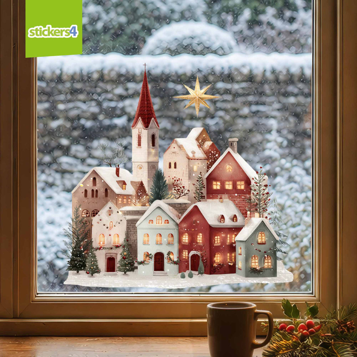 Christmas Town with Star Window Sticker