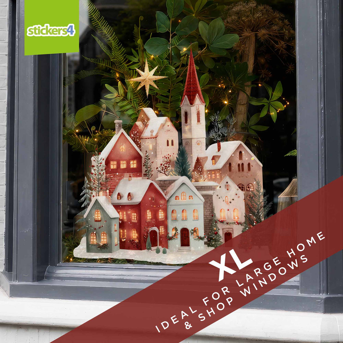 Christmas Town with Star Window Sticker