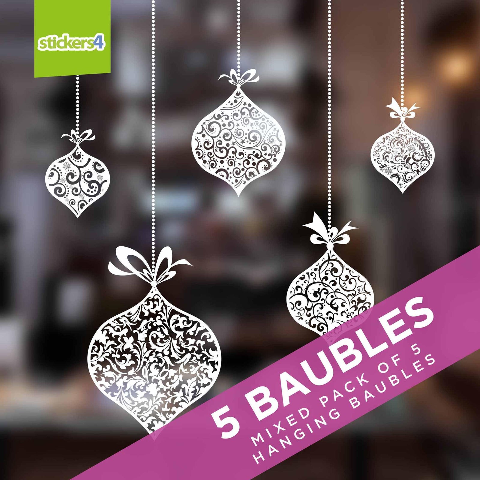 Classic Christmas Bauble Window Stickers - Pack of 5 Christmas Window Display