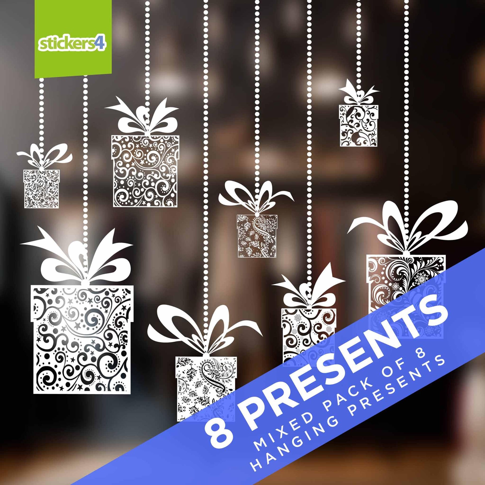 Classic Hanging Presents - Pack of 8 Christmas Window Display