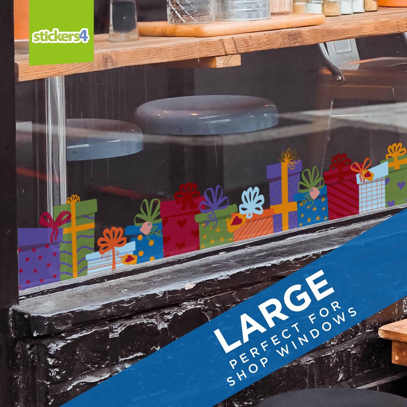 Colourful Christmas Presents Border - Window Sticker Christmas Window Display