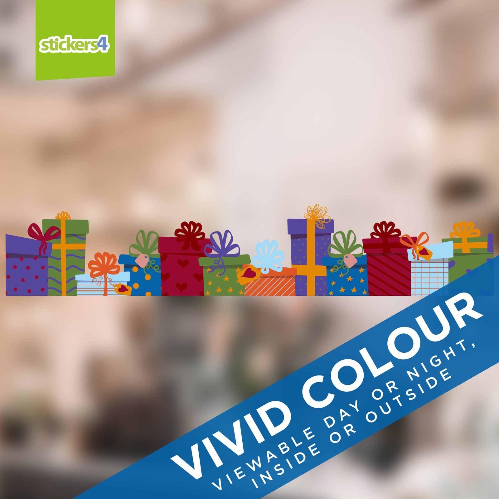 Colourful Christmas Presents Border - Window Sticker Christmas Window Display