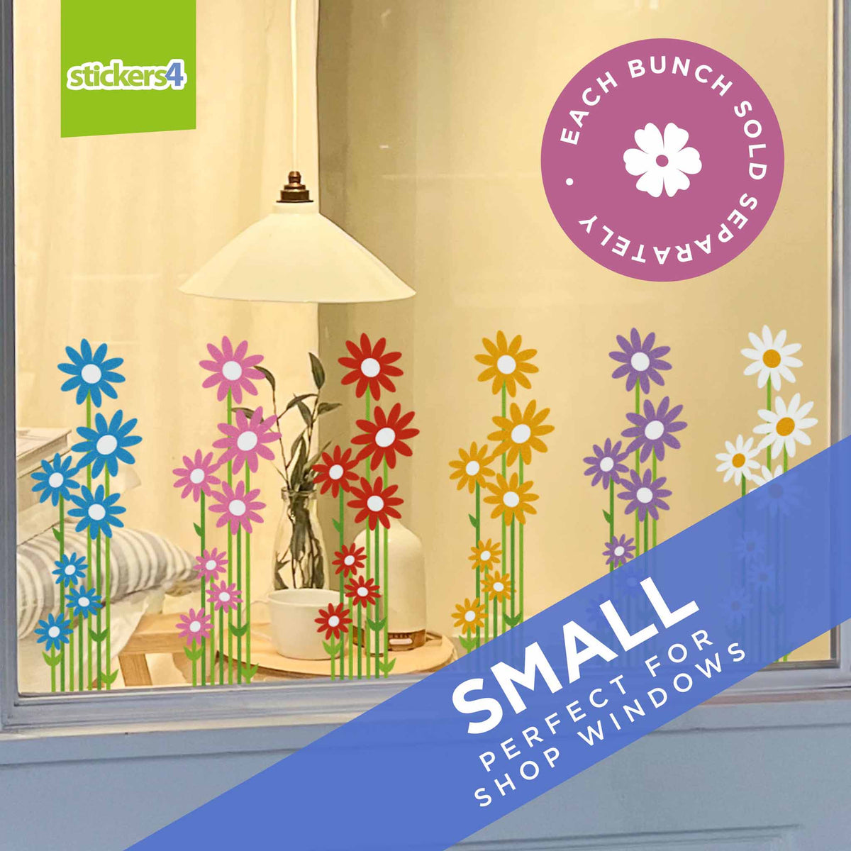 Colourful Daisies with Stems Window Sticker