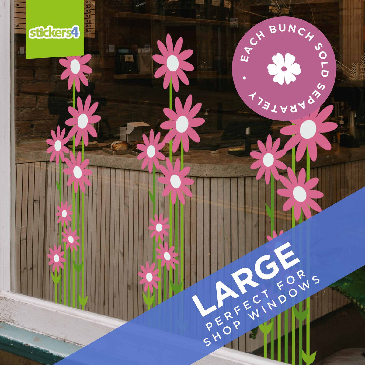 Colourful Daisies with Stems Window Sticker