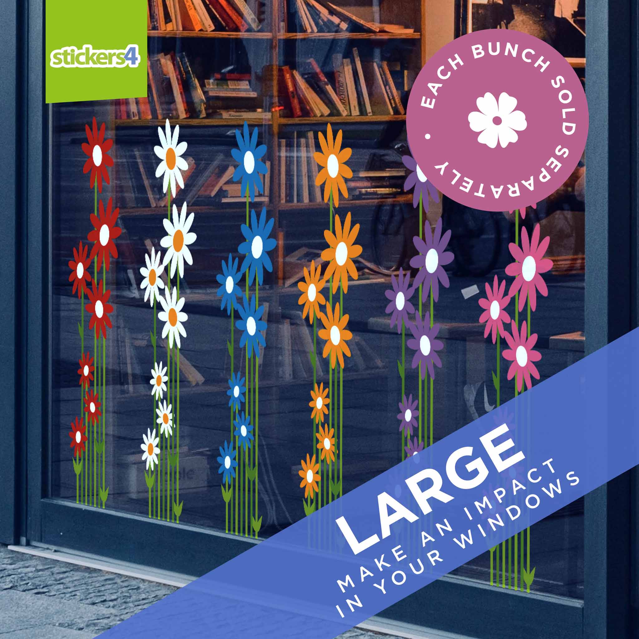 Colourful Daisy Stem Window Stickers | Summer Window Display