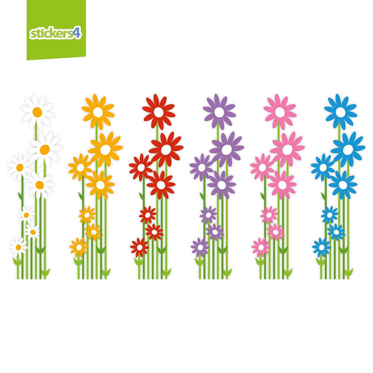 Colourful Daisies with Stems Window Sticker