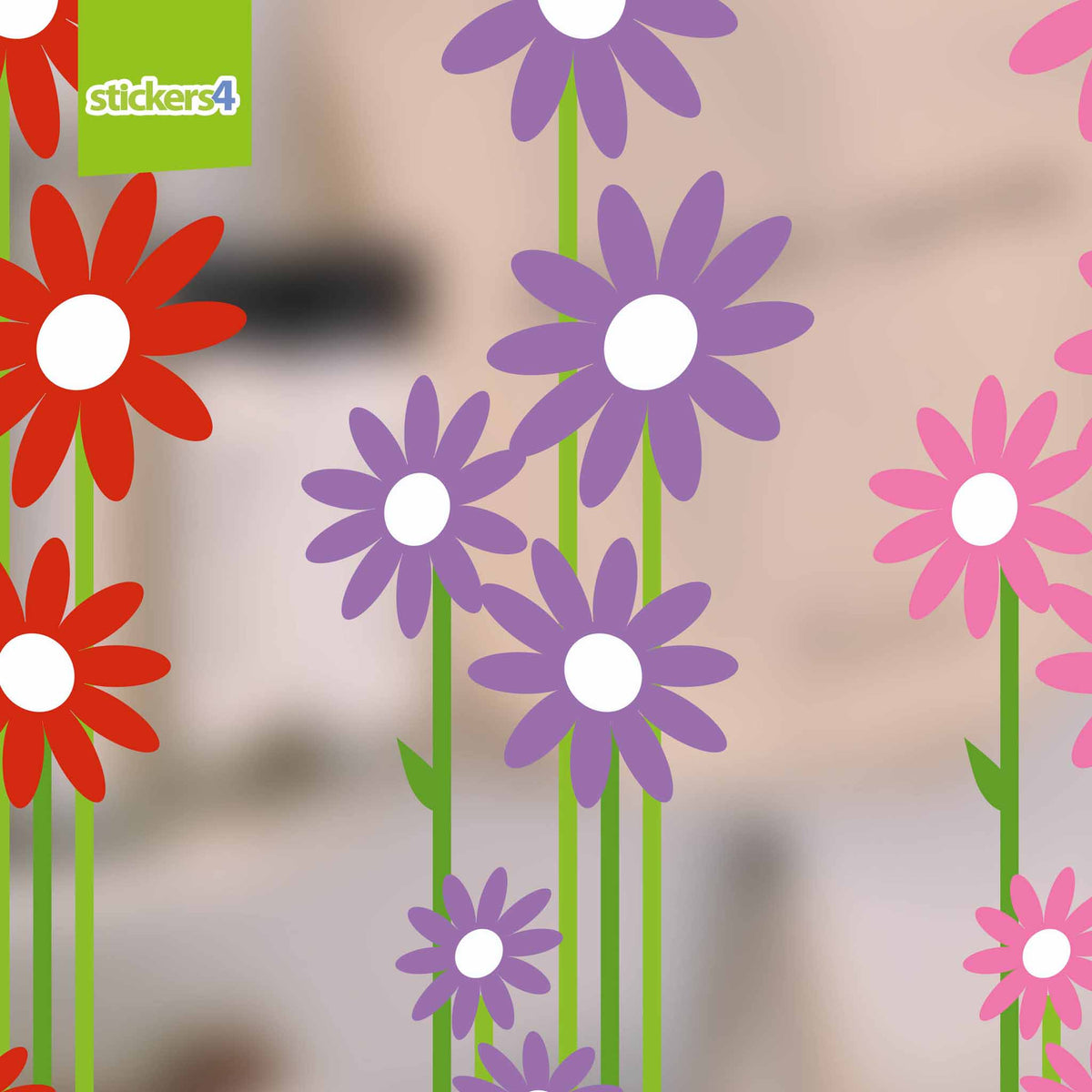 Colourful Daisies with Stems Window Sticker