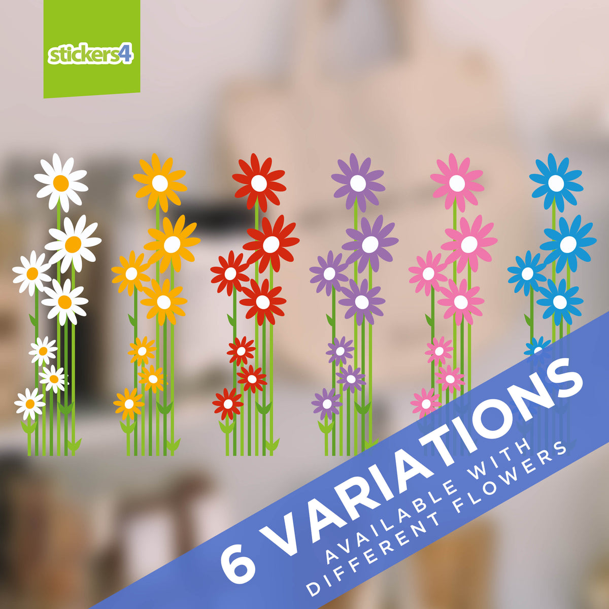 Colourful Daisies with Stems Window Sticker