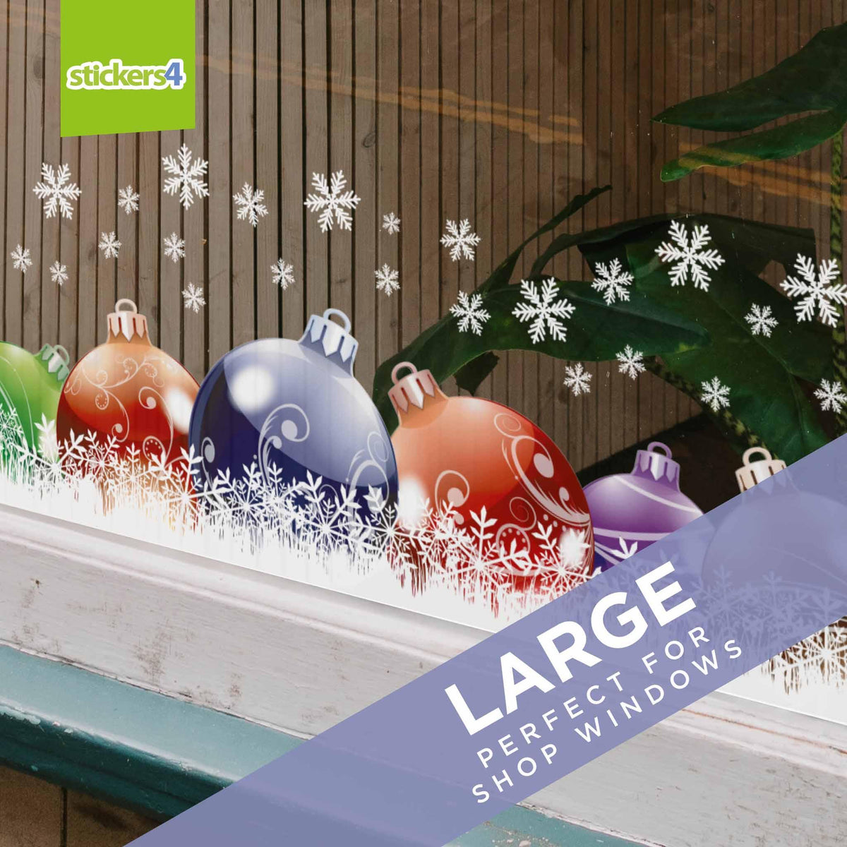 Colourful Snowy Baubles Border Christmas Window Display