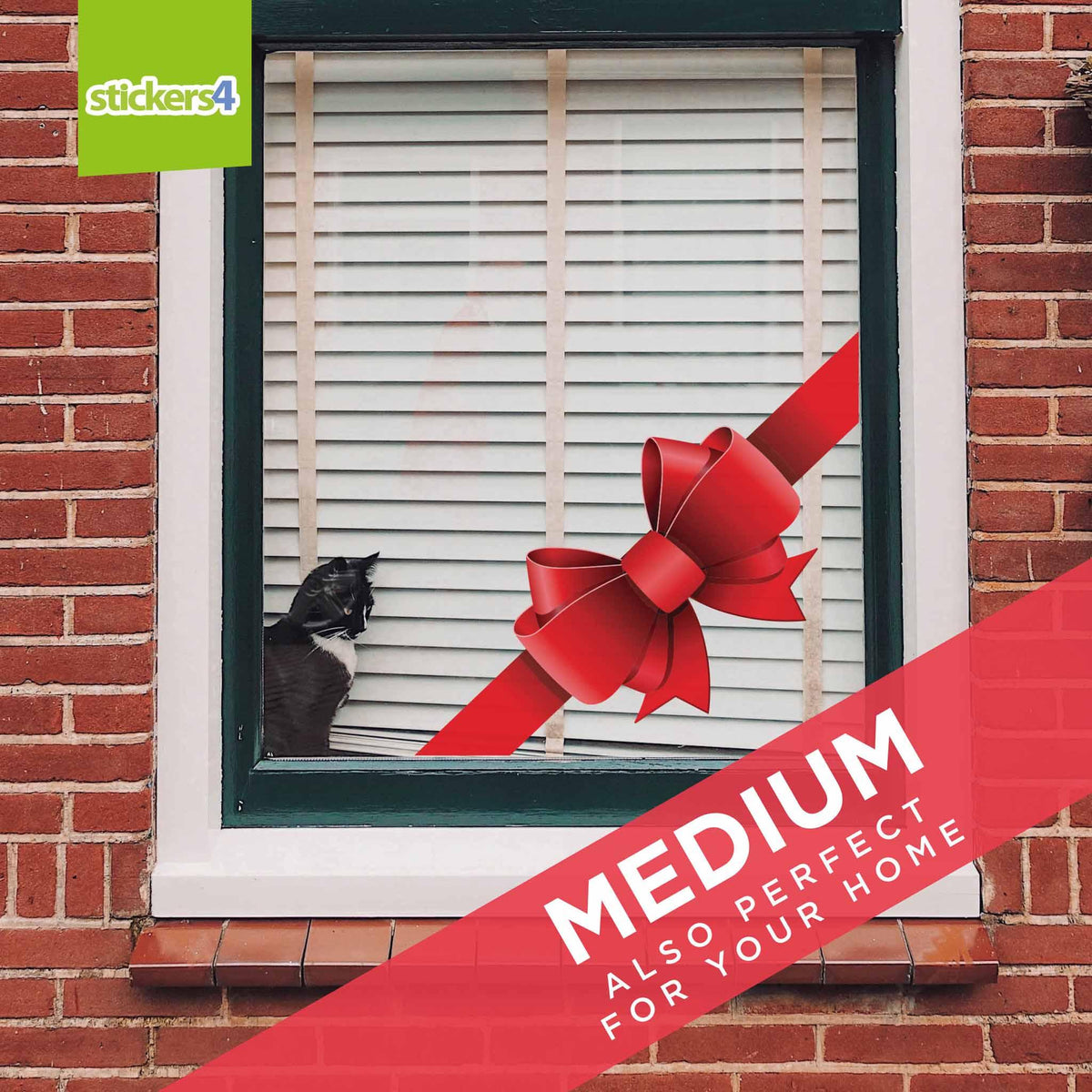 Red Corner Bow Double-Sided Window Cling Sticker Christmas Window Display