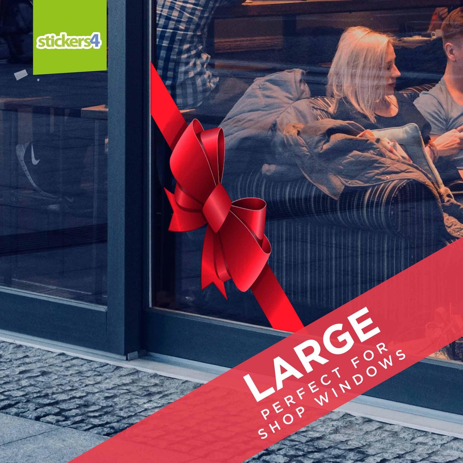 Red Corner Bow Double-Sided Window Cling Sticker Christmas Window Display