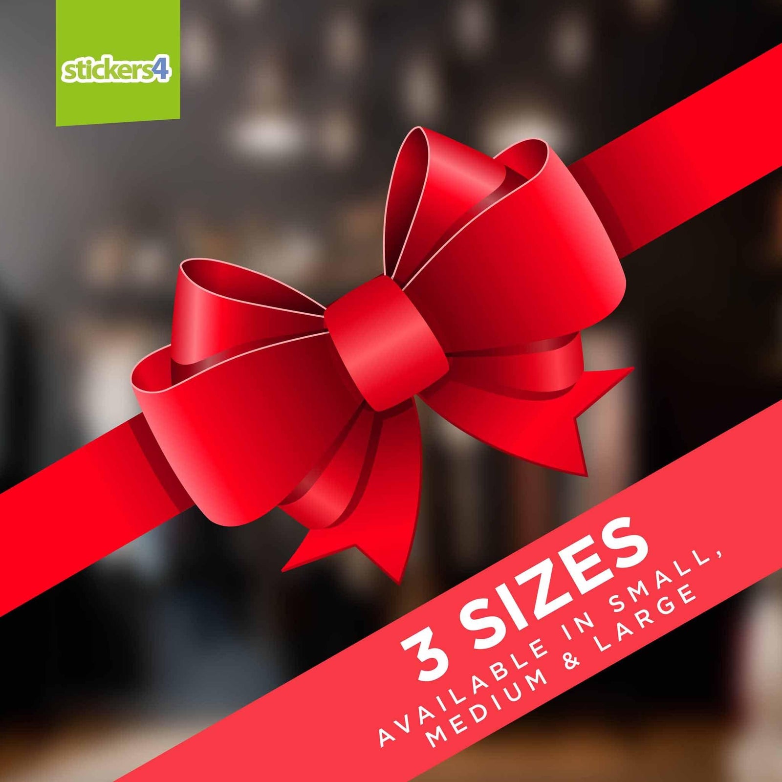 Red Corner Bow Double-Sided Window Cling Sticker Christmas Window Display