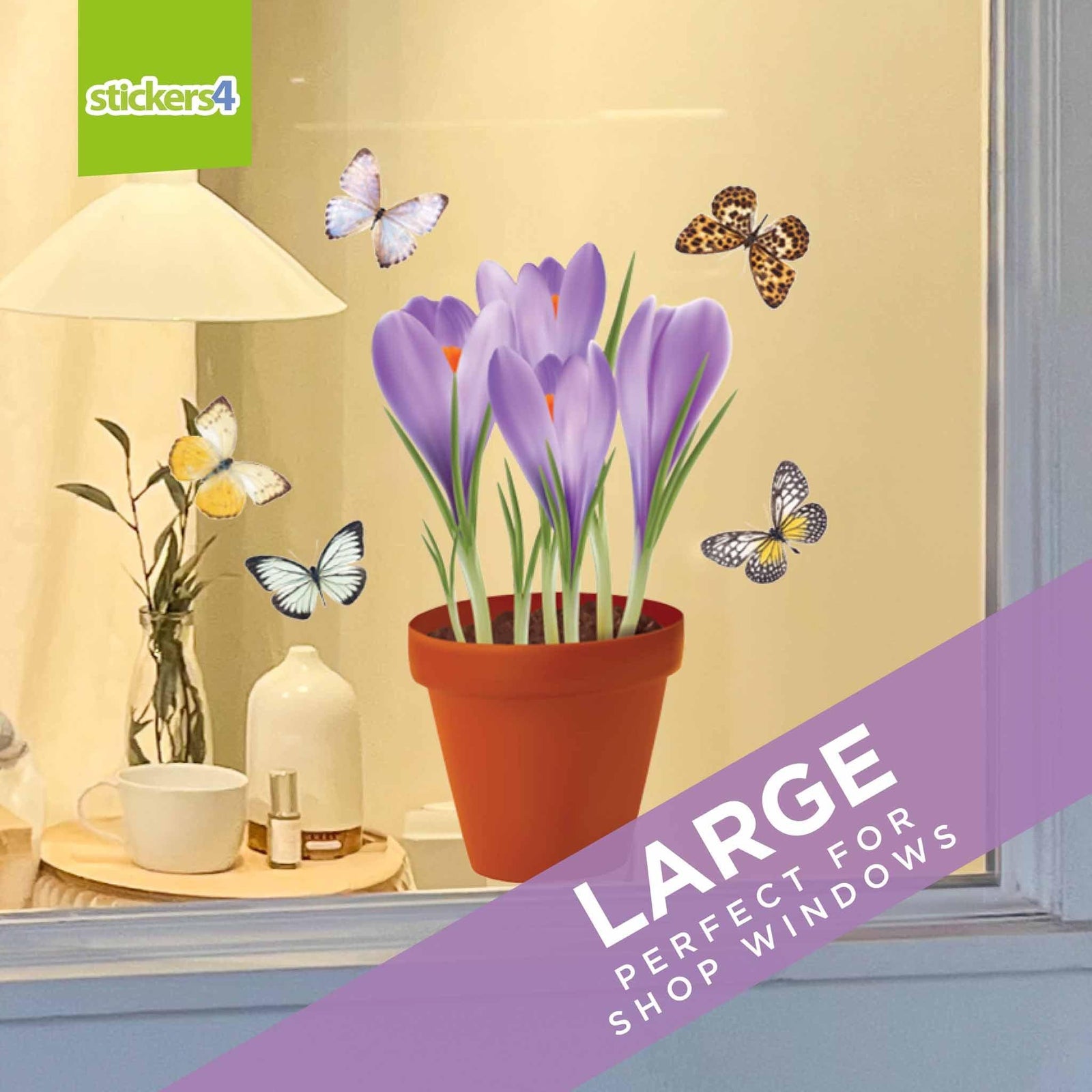 Crocuses in a Pot Window Cling Sticker Seasonal Window Display