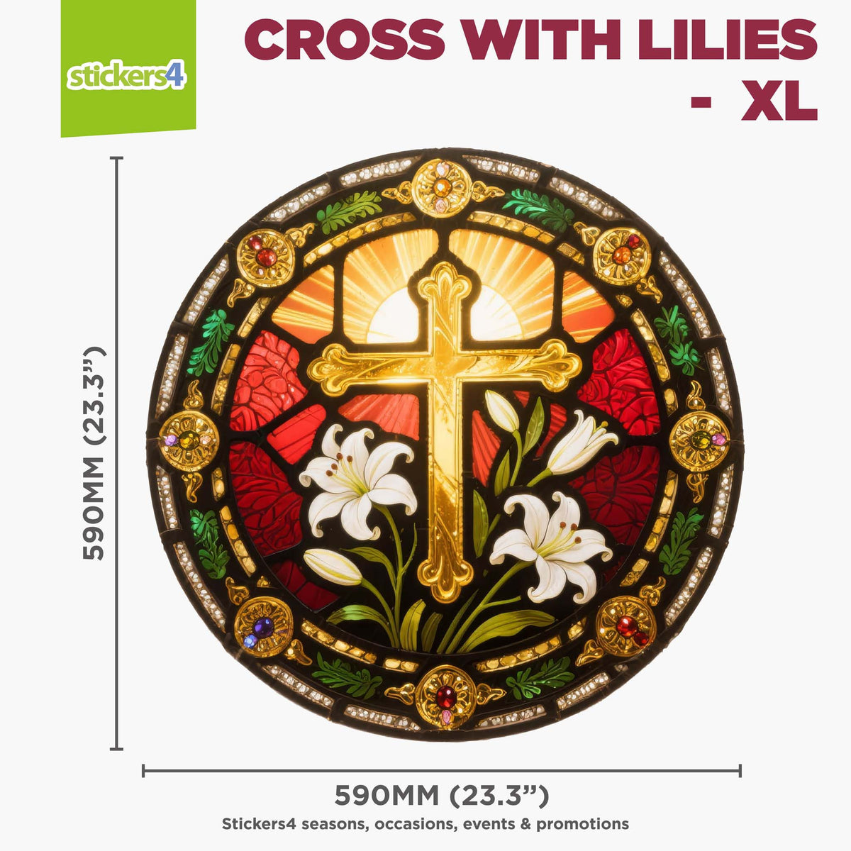 Stained Glass Cross with Easter Lilies Window Cling Sticker