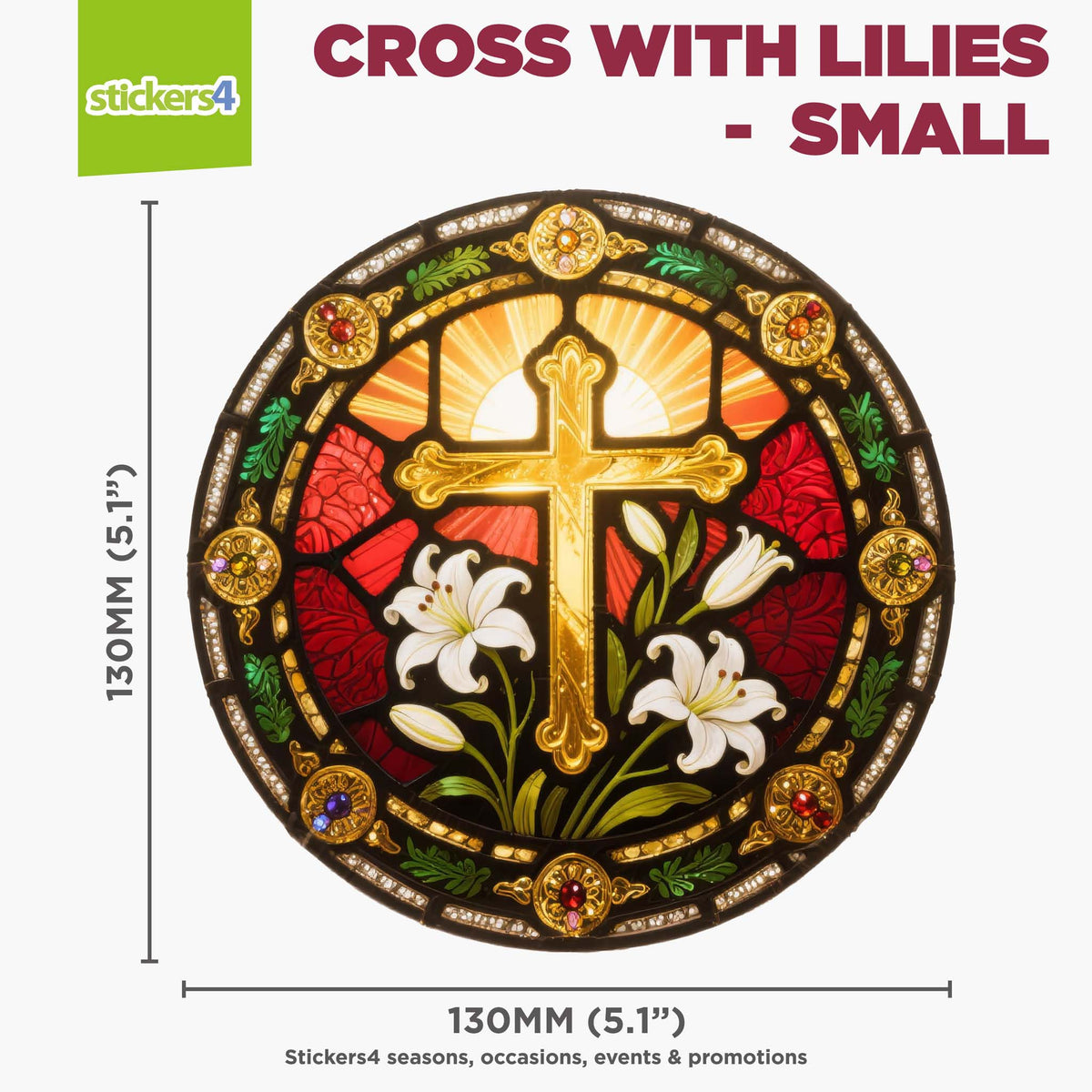 Stained Glass Cross with Easter Lilies Window Cling Sticker