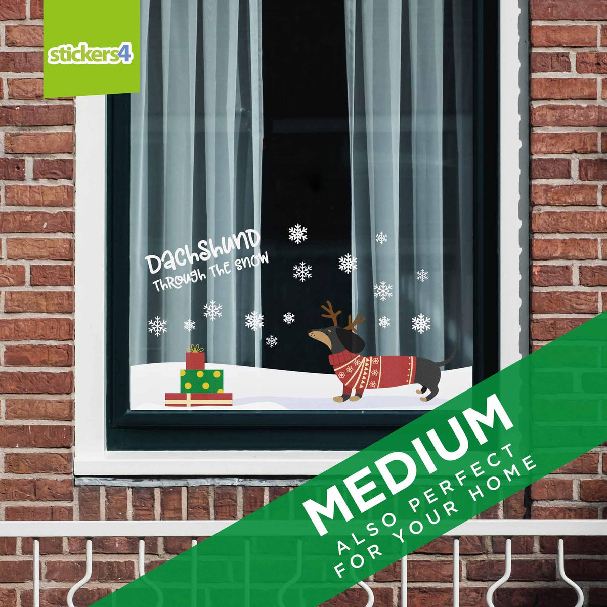 Dachshund Through The Snow Border (Black &amp; Tan) - Christmas Window Sticker Christmas Window Display