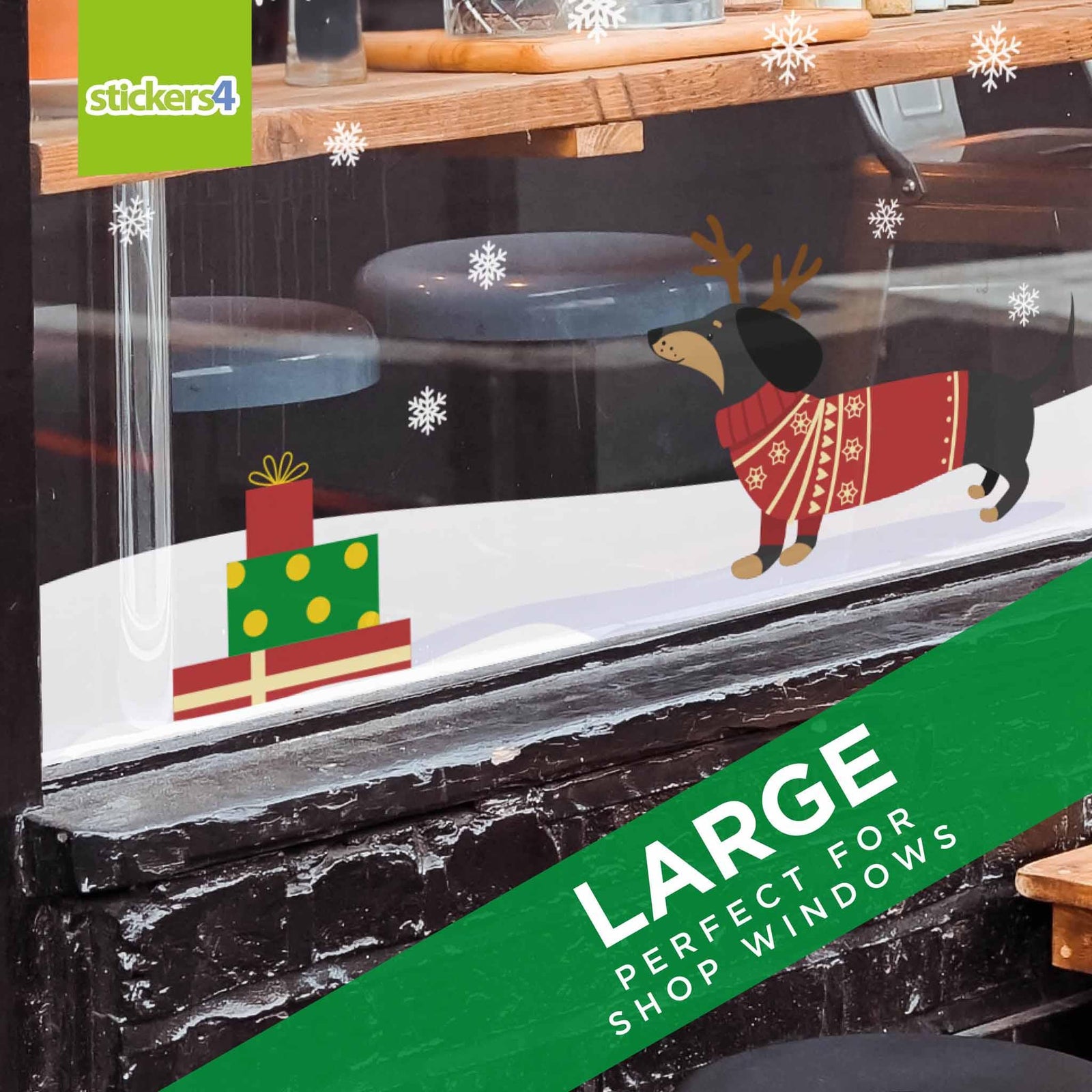 Dachshund Through The Snow Border (Black & Tan) - Christmas Window Sticker Christmas Window Display