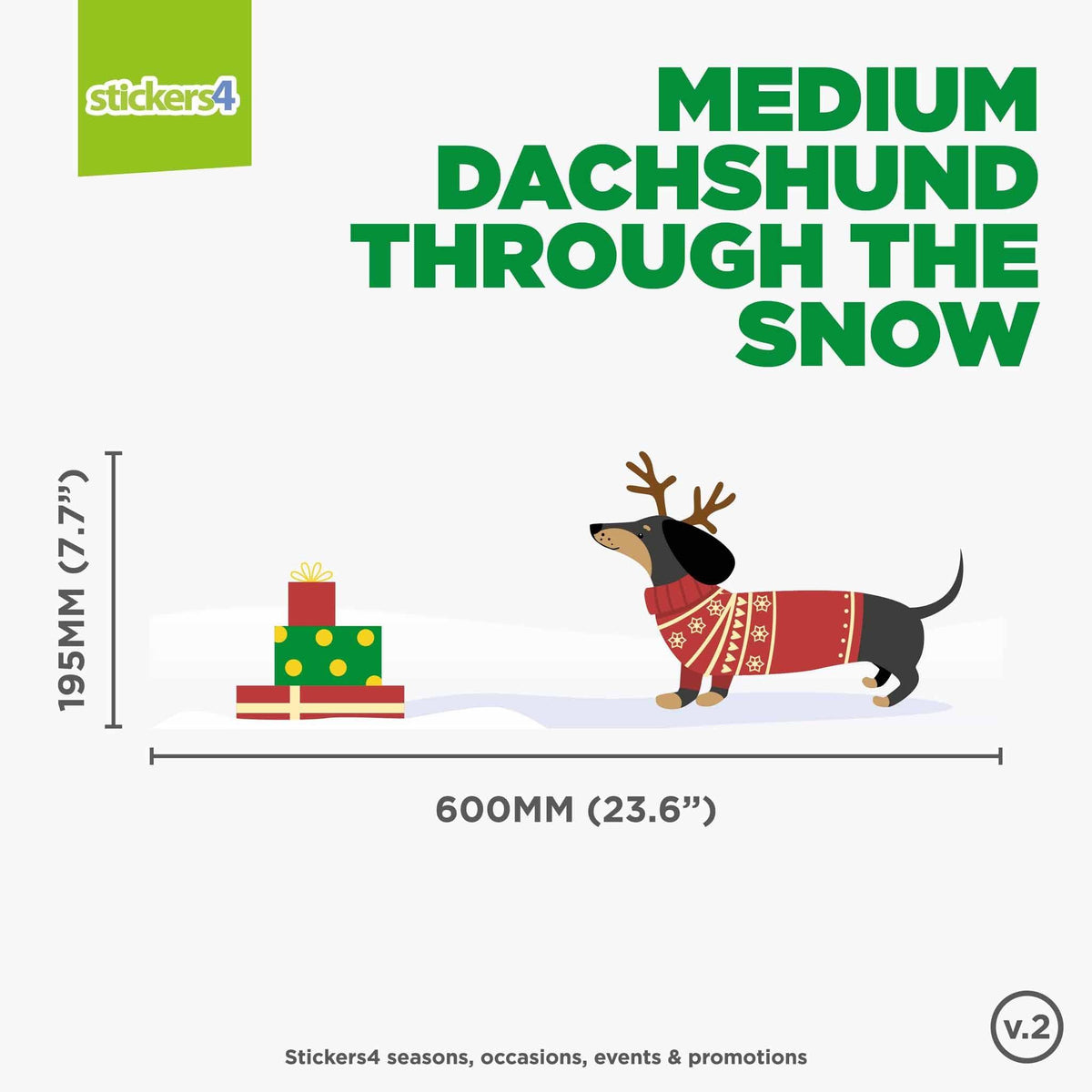 Dachshund Through The Snow Border (Black &amp; Tan) - Christmas Window Sticker Christmas Window Display