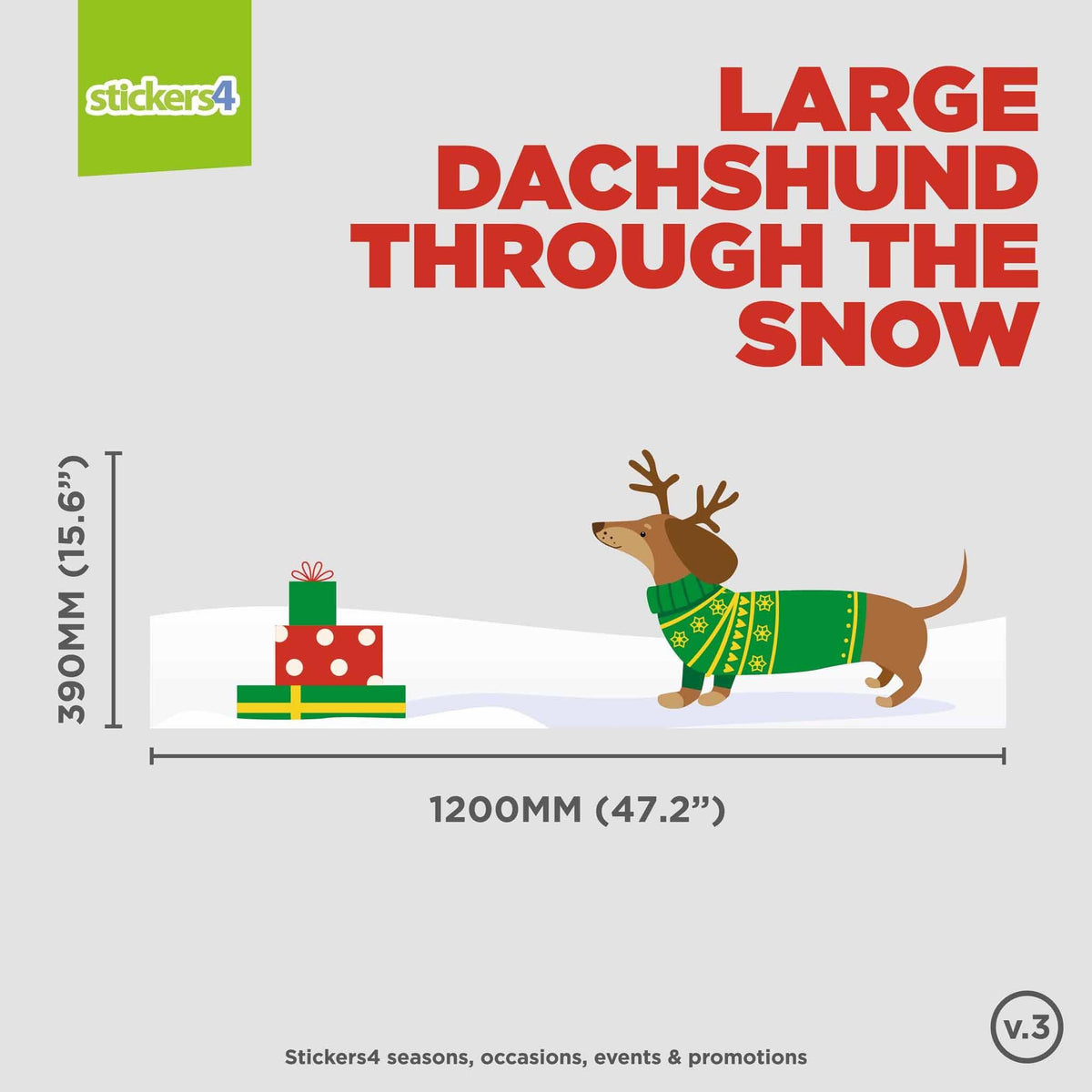 Dachshund Through The Snow Border (Brown &amp; Tan) - Christmas Window Sticker Christmas Window Display