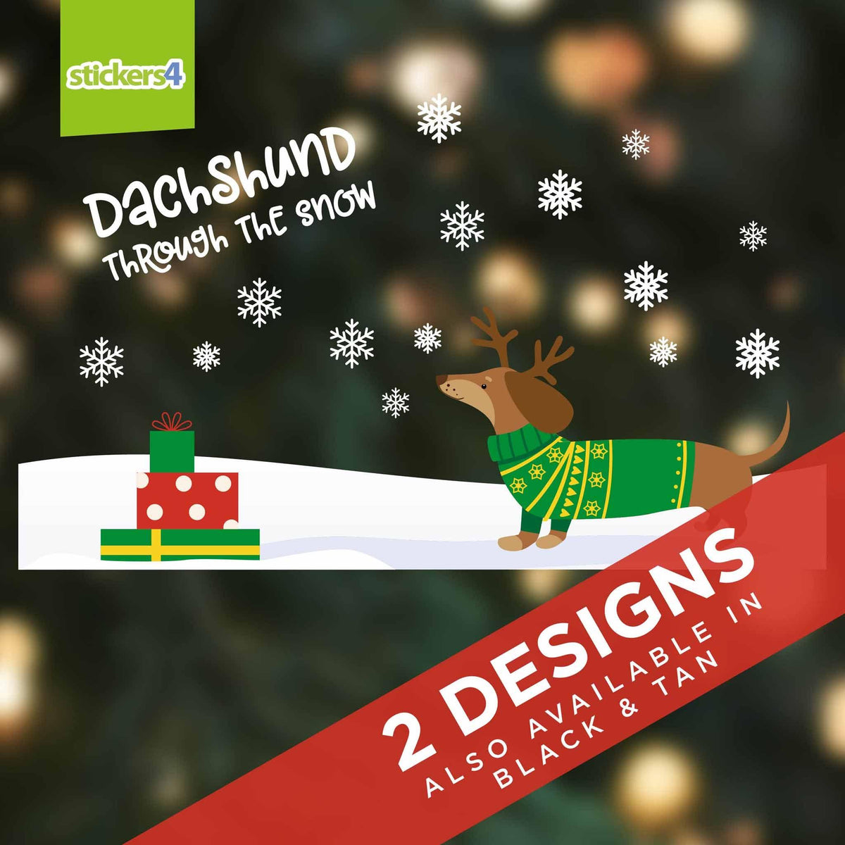 Dachshund Through The Snow Border (Brown &amp; Tan) - Christmas Window Sticker Christmas Window Display