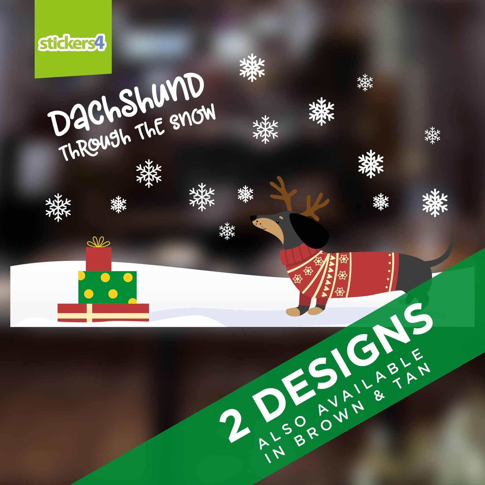 Dachshund Through The Snow Border (Black & Tan) - Christmas Window Sticker Christmas Window Display