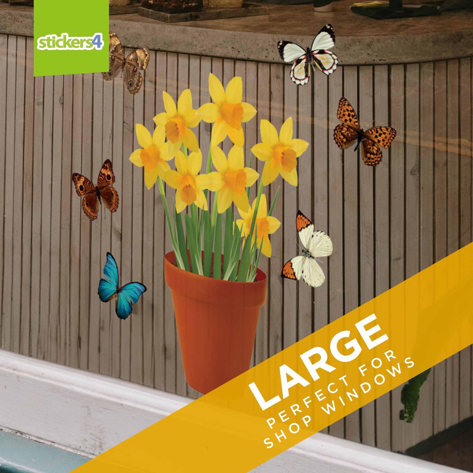 Daffodils in a Pot Window Cling Sticker Seasonal Window Display