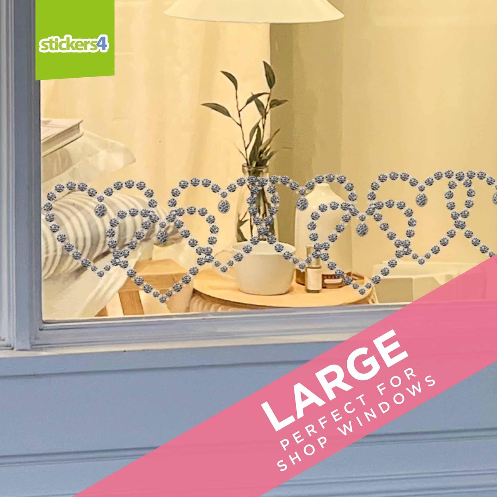 Diamonds & Pearls Hearts Border Window Cling Sticker Valentine's Day Display